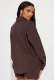 Women's Casual Front Button Turndown Collar Striped Long Sleeve Top and Drawstring Short Two Piece Set