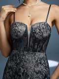 Women's Black Lace Cami Mermaid See-Through Mesh Strapless Formal Party Maxi Evening Dress