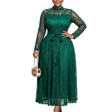 Plus Size African Women's Stand Collar Long Sleeve Lace-Up Maxi Dress