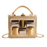 Women's Rhinestone Evening Bag Metal Frame Clutch Chain Crossbody Box Bag
