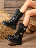 Women's Autumn Winter Block Heel Side Zipper Chelsea Round Toe Ankle Boots