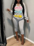 Women’s American Streetwear 3D Hair Clip Decorated Gray Hooded Zip-Up Sweatshirt