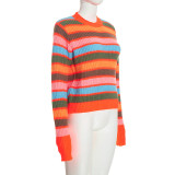 Women’s Fashion Colorful Striped Colorblock Knitting Top