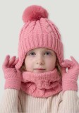 Autumn Winter Single Pom Pom Hat Scarf Glove Three-Piece Set