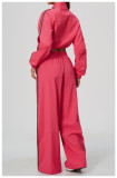 Women's Color Block Casual Stand Collar Top and Wide Leg Pant Two Piece Set