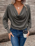 Women's Solid V Neck Long Sleeve T Shirt Top
