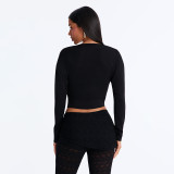Fall Women’s Solid Color Sexy Deep V Neck Cowl Neck Long Sleeve Slim Fit Top