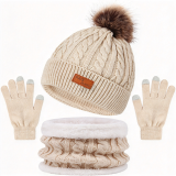 Women's Winter Hat Scarf Glove Three-Piece Set