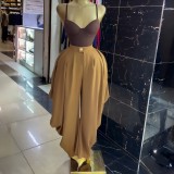 Summer Women’s African Style Pockets Ruched Wide Leg Cargo Pants