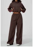 Women's Color Block Casual Stand Collar Top and Wide Leg Pant Two Piece Set
