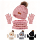 Women's Winter Hat Scarf Glove Three-Piece Set
