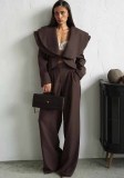 Women's Autumn Turndown Collar Blazer and Wide Leg Pant Two Piece Set