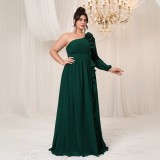 Plus Size Women's One Shoulder Ruffle Edge Maxi Dress