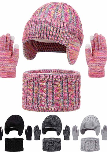 Autumn Winter Earflap Kids Hat Neck Warmer Glove Three-Piece Set