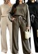Women’s Loose Fit Patchwork Striped Round Neck Long Sleeve Top and Wide Leg Pants Two-Piece Set