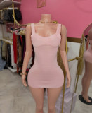 Women's Solid Bandage V Neck Stretchy Ribbed Cami Bodycon Dress