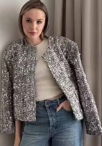 Women's Round Neck Solid Sequin Blazer Jacket Women's Round Neck Solid Sequin Blazer Jacket