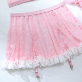 Women's Pink Lace Color Block Patchwork Shaping Lingerie Set