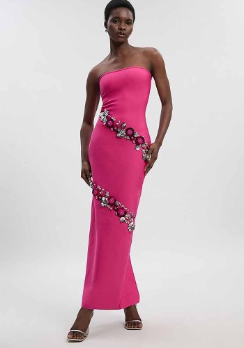 Women's Spring Summer Strapless Floral Bandage Maxi Dress