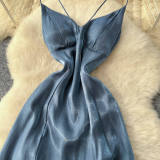Fall Women’s Purple V Neck Strap Dress Cascading Ruffles Slim Waist Slim Fit Holiday Maxi Dress