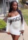 Women's American Letter Slash Shoulder Off Shoulder Long Sleeve Dress