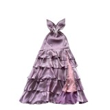 Fall Women’s Purple V Neck Strap Dress Cascading Ruffles Slim Waist Slim Fit Holiday Maxi Dress