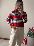 Women's Knit Zipper Turndown Collar Casual Sweater