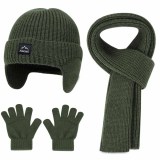 Autumn Winter Earflap Kids Hat Scarf Glove Three-Piece Set