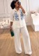 Fall Women’s Career Style Embroidered Long Sleeve Shirt and Wide Leg Pants Two-Piece Set