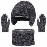 Autumn Winter Earflap Kids Hat Neck Warmer Glove Three-Piece Set