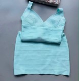Women's Solid Bandage V Neck Stretchy Ribbed Cami Bodycon Dress