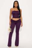 Women's Casual Solid Off Shoulder Bandeau Top and Long Pant Two Piece Set