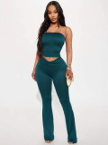 Women's Casual Solid Off Shoulder Bandeau Top and Long Pant Two Piece Set