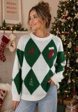 Women's Argyle Jacquard Knit Round Neck Christmas Sweater