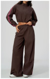 Women's Color Block Casual Stand Collar Top and Wide Leg Pant Two Piece Set