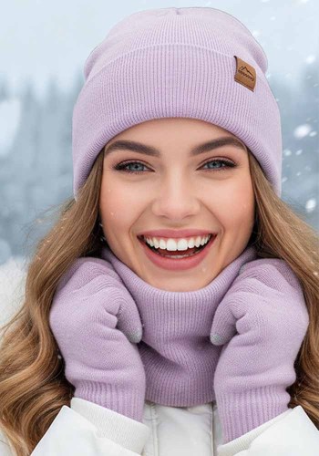 Snowflake Knit Hat Neck Warmer Glove Three-Piece Set
