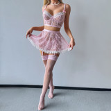 Women's Pink Lace Color Block Patchwork Shaping Lingerie Set