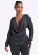 Fall Women’s Solid Color Sexy Deep V Neck Cowl Neck Long Sleeve Slim Fit Top
