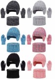 Autumn Winter Earflap Kids Hat Neck Warmer Glove Three-Piece Set