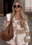 Women's Autumn Winter Lantern Sleeve Casual American Wide Stripe V Neck Tie Sweater