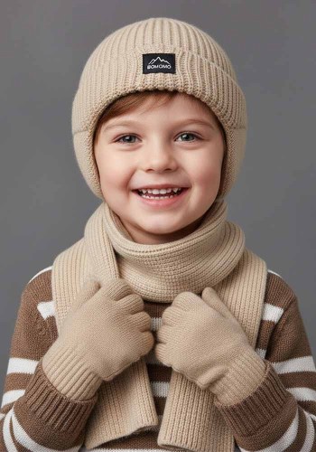 Autumn Winter Earflap Kids Hat Scarf Glove Three-Piece Set