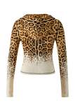 Women's Casual Letter Print Leopard Zipper Hooded Top and Long Pant Two Piece Set