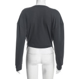 Fall Women’s Solid Color Sexy Deep V Neck Cowl Neck Long Sleeve Slim Fit Top