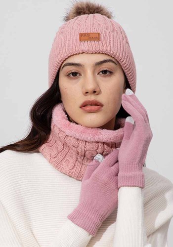 Women's Winter Hat Scarf Glove Three-Piece Set