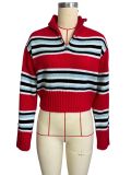 Women's Knit Zipper Turndown Collar Casual Sweater