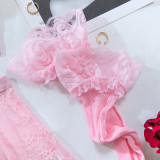 Women's Pink Lace Color Block Patchwork Shaping Lingerie Set