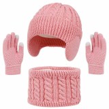 Autumn Winter Earflap Kids Hat Neck Warmer Glove Three-Piece Set