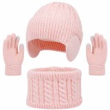 Autumn Winter Earflap Kids Hat Neck Warmer Glove Three-Piece Set