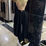 Summer Women’s African Style Pockets Ruched Wide Leg Cargo Pants