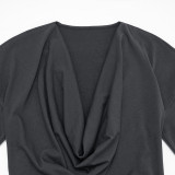 Fall Women’s Solid Color Sexy Deep V Neck Cowl Neck Long Sleeve Slim Fit Top